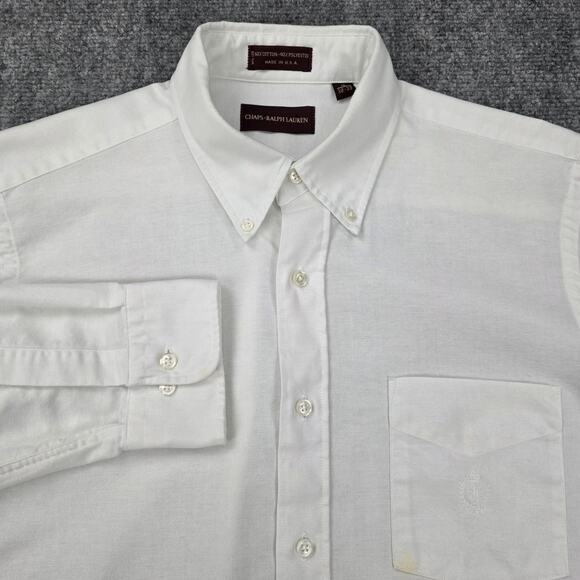 Vintage Chaps Ralph Lauren Shirt Mens 16 Large White Button Down Crest USA 90s - Picture 1 of 16